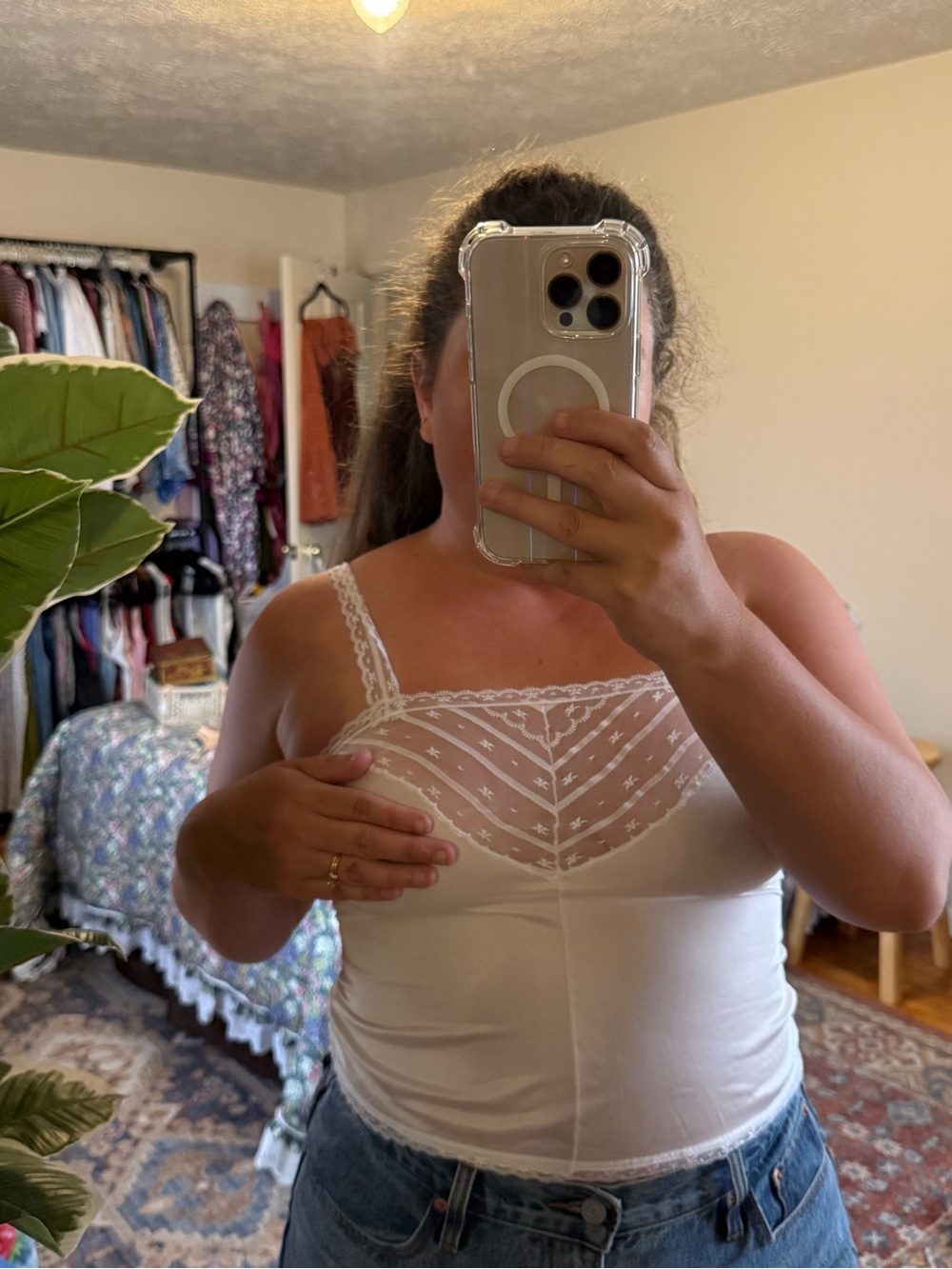 Vintage Formfit white lace slip tank top